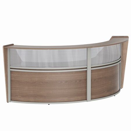 Linea Italia Reception Desk 49 in D X 46 in H, 10.3 ft W X Thermofused Laminate, Walnut, Clear ZUI316